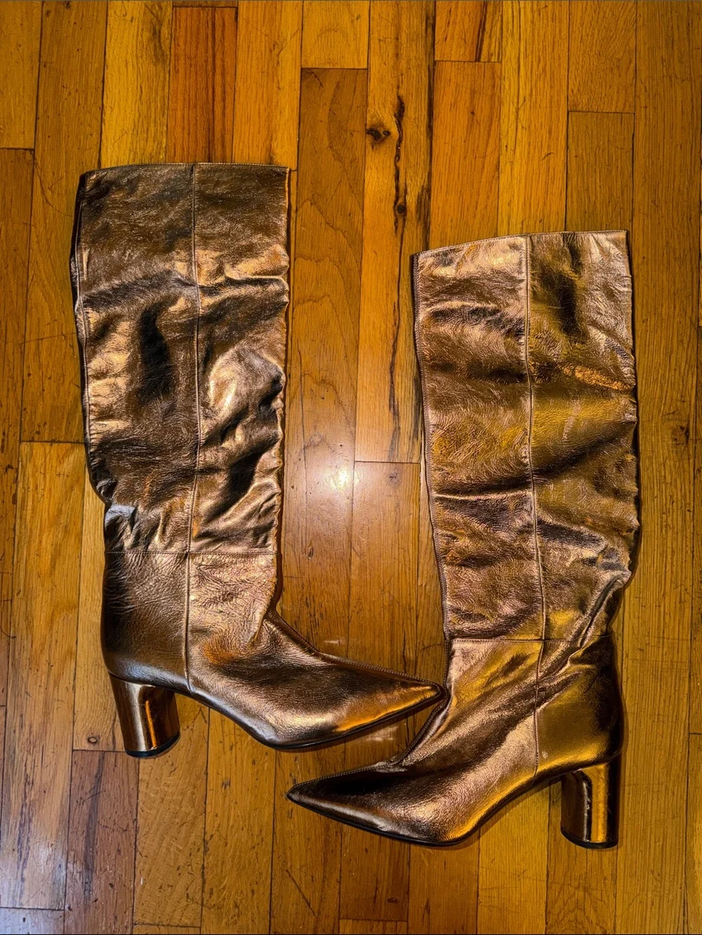 Casadei Gold Metallic Leather Knee-High Boots